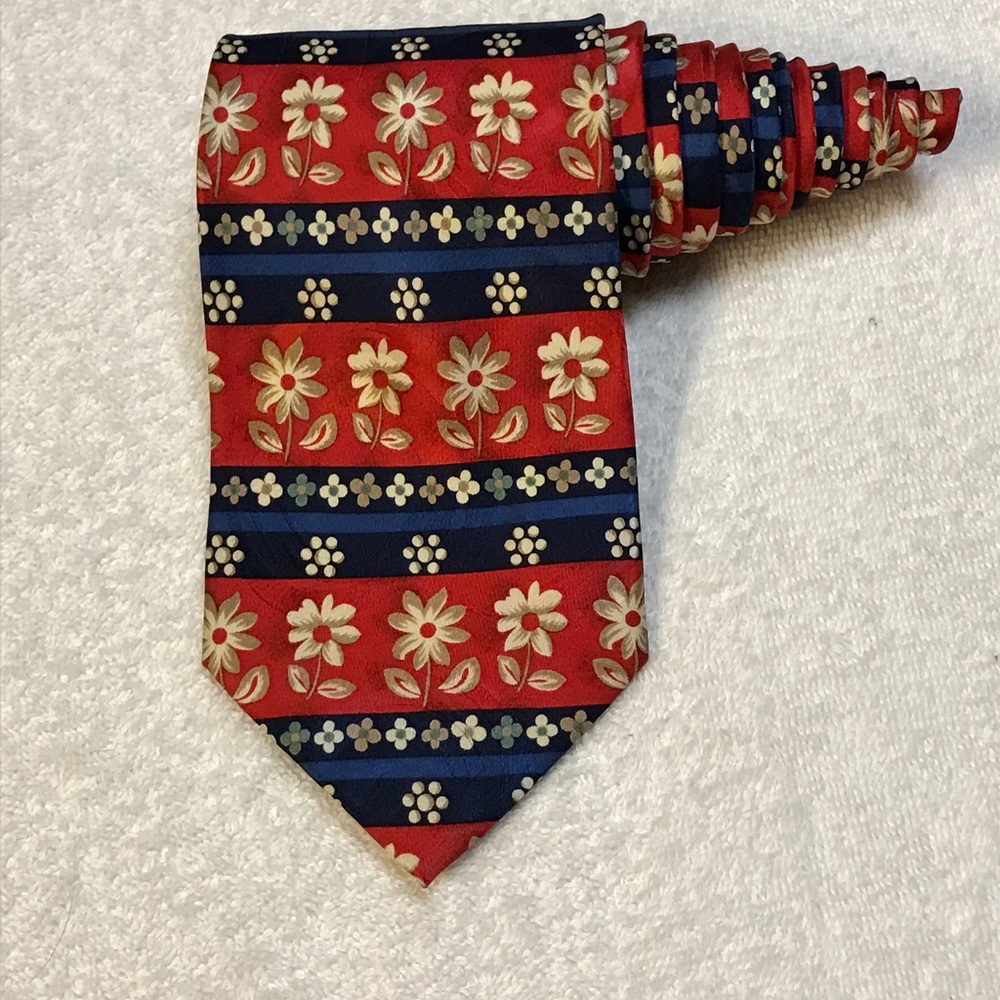 Korean Air Floral Flower Red Blue Necktie Tie